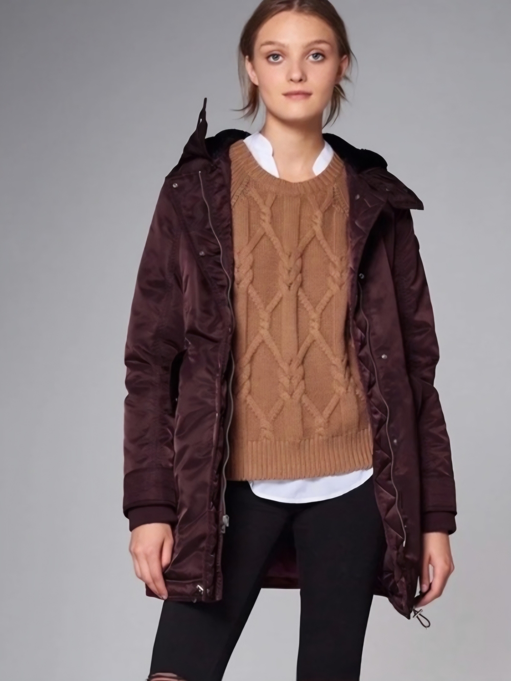 Abercrombie And Fitch Women's Long Hooded Parka Jacket - Burgundy
